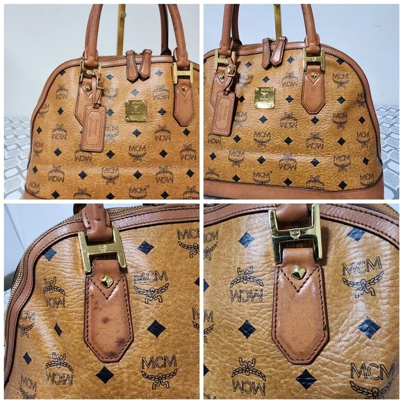 MCM Visetos Large Heritage Bowler Bag Cognac - Picture 7 of 16
